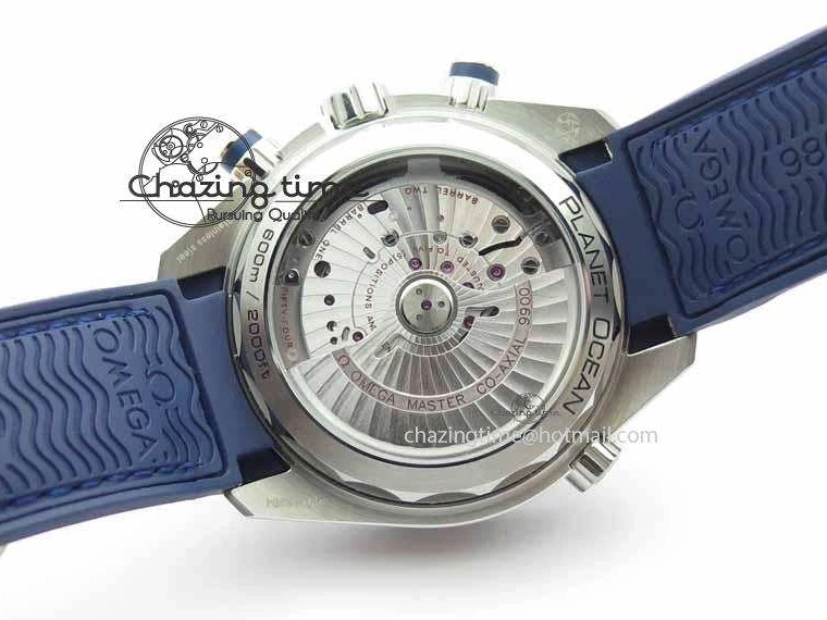 0129 EyeCatching Planet Ocean Master Chronometer SS OM 1:1 Best Edition Blue Dial On Leather Strap A 8176
